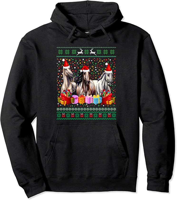 Ugly Sweater Santa Hat Christmas Horse Lover Animal Hat Pullover Hoodie