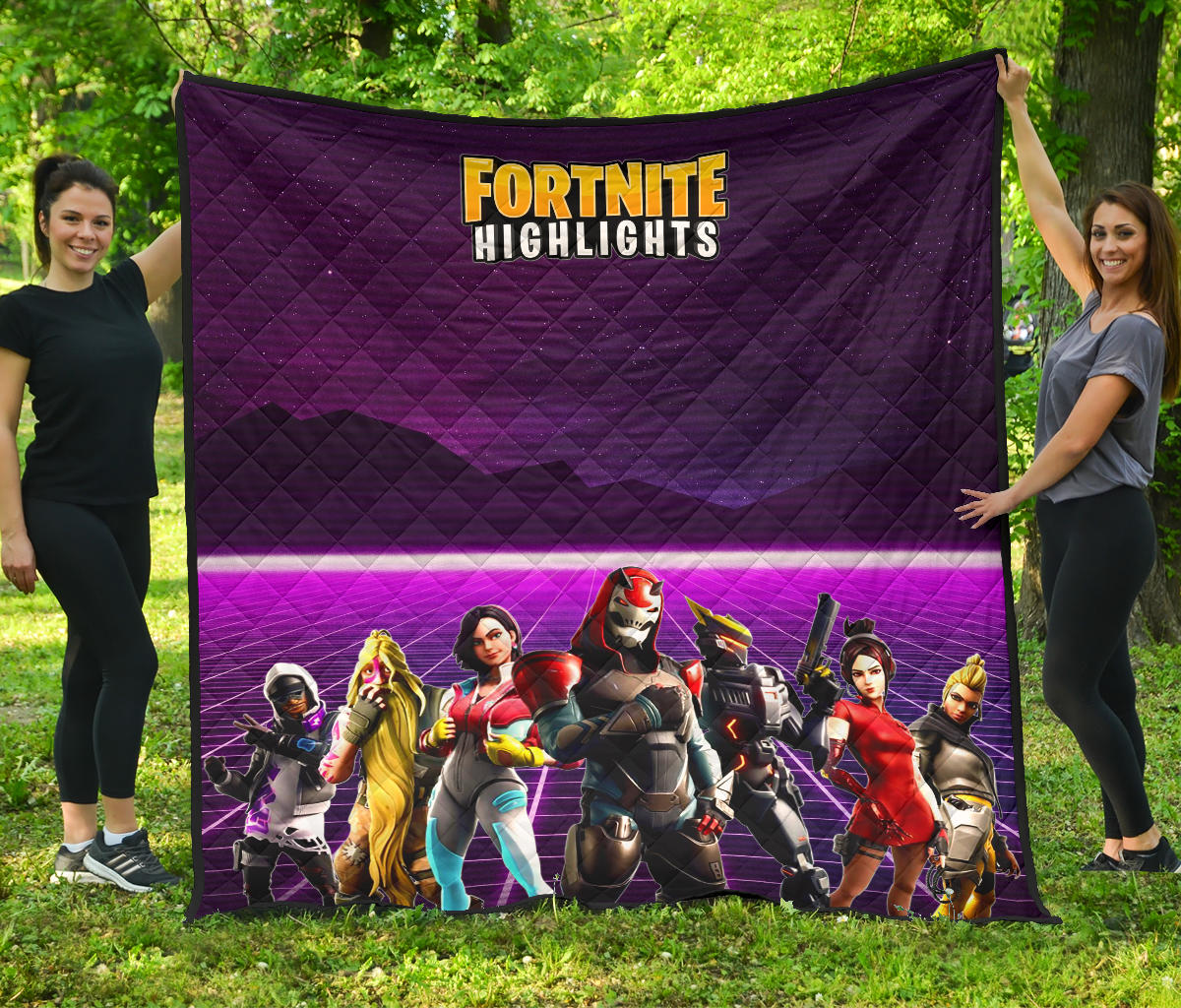 Fortnite Game Premium Quilt – Season 9 Highlights Character Retrowave Quilt Blanket