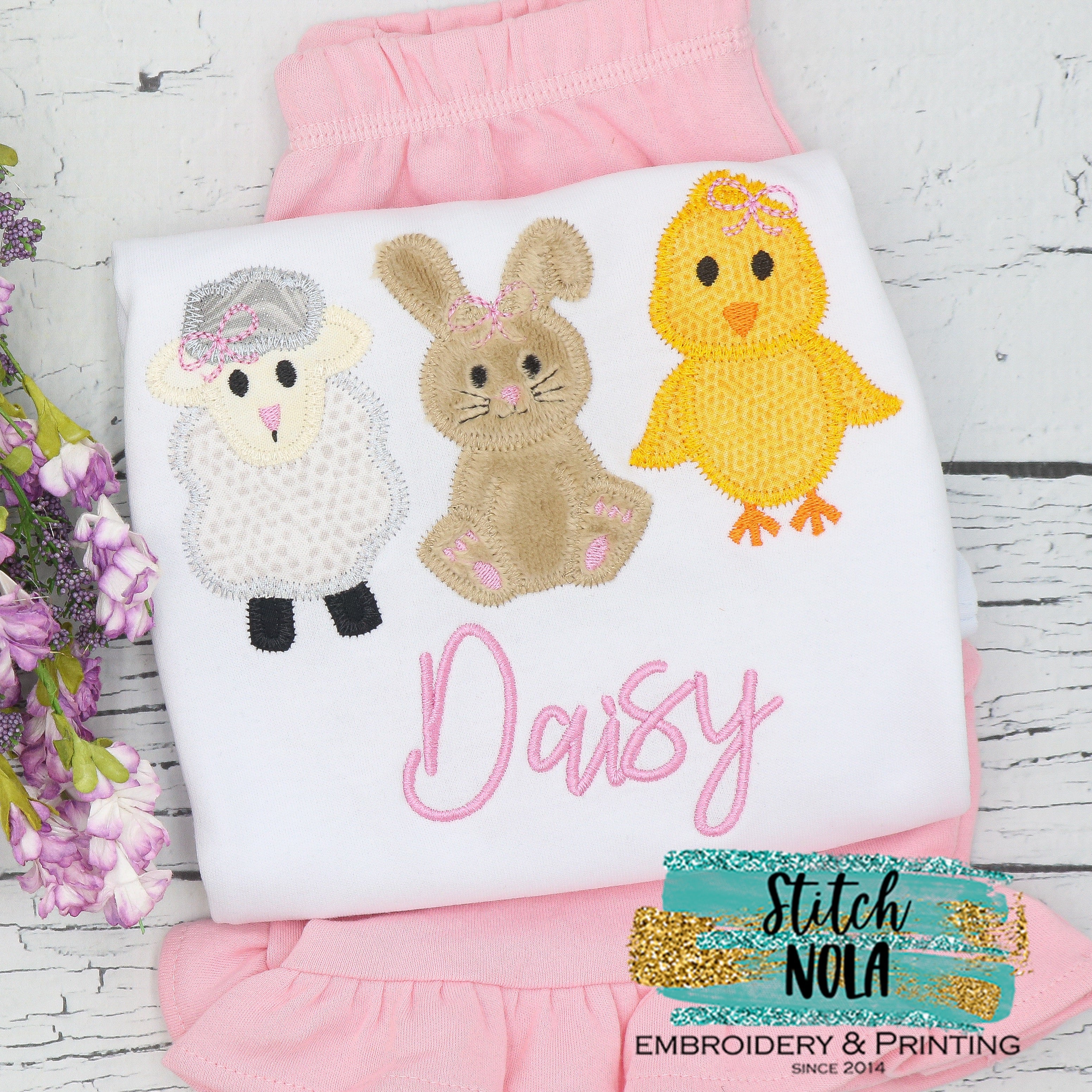 Personalized Easter Lamb Bunny Chick Trio Appliqué Shirt