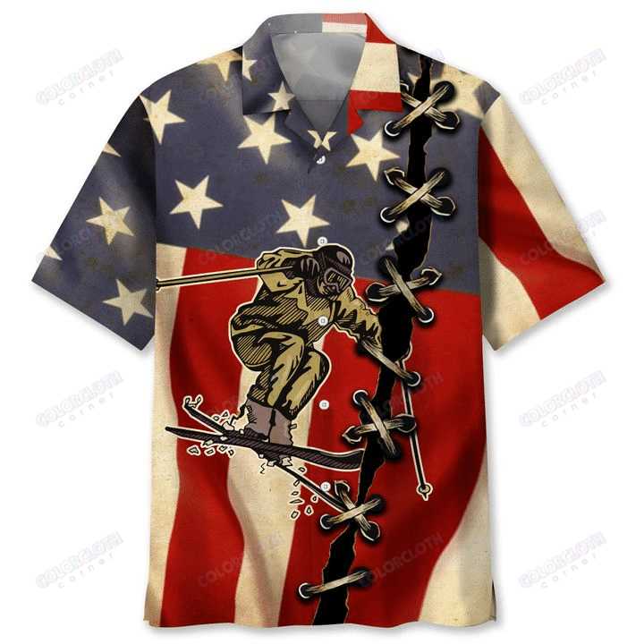 Skiing America Flag Hawaii Shirt Ha30570