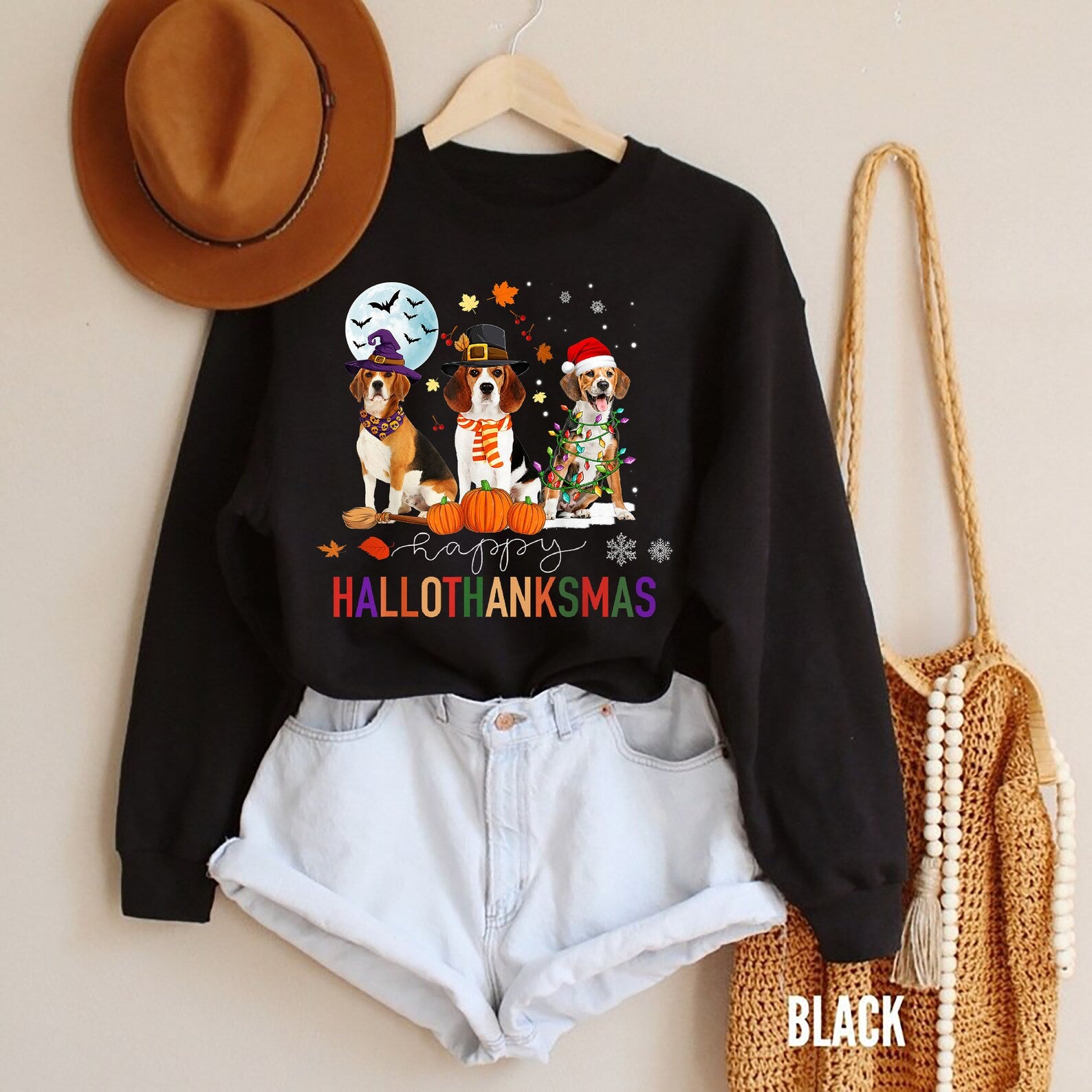 Happy Hallothanksmas Sweatshirt Halloween 2D Crewneck Sweatshirt All Over Print Sweatshirt For Women Sweatshirt For Men Sws3610