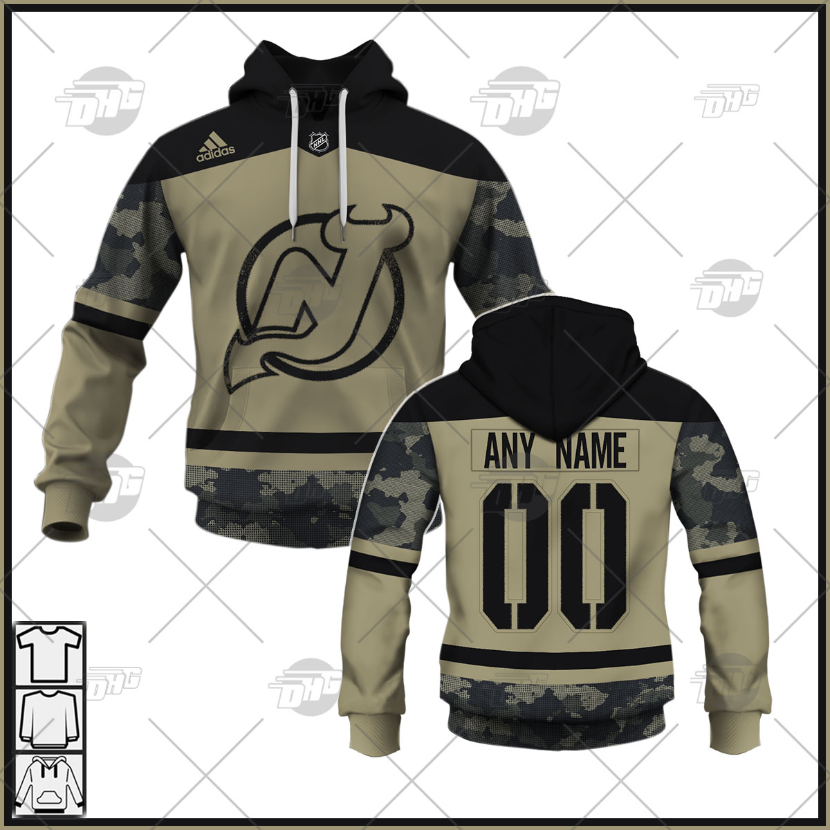 New Jersey Devils Custom Name Number Camo Military Appreciation Team Pullover Hoodie