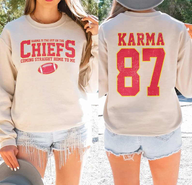 Vintage Karma Is The Guy On The Chiefs Sweatshirt, Chiefs Era Shirt, Go Taylor’s Boyfriend, Chiefs Karma, Kansas City Football Tee.