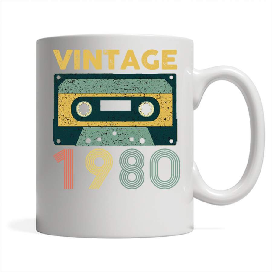 40th Birthday Gift Vintage 1980 Year Old Mixtape – Full-Wrap Coffee White Mug