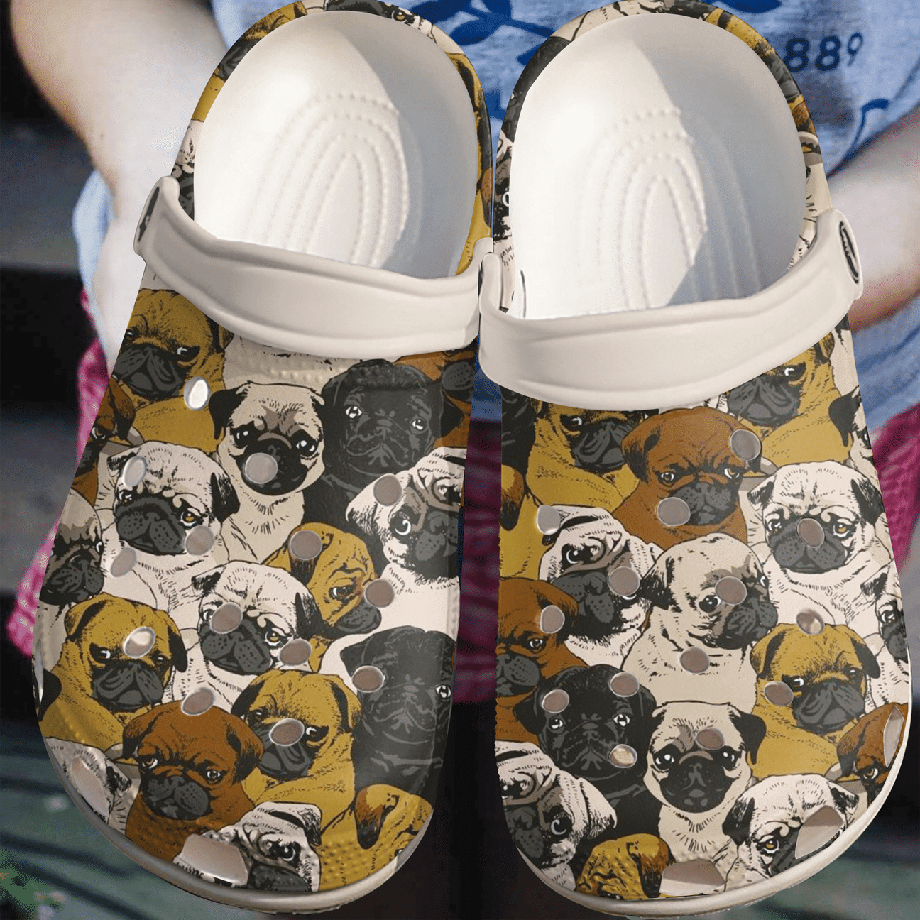 Pug Personalize Clog, Custom Name, Text, Fashion Style For Women, Men, Kid, Print 3D Whitesole Pug Pug Pug