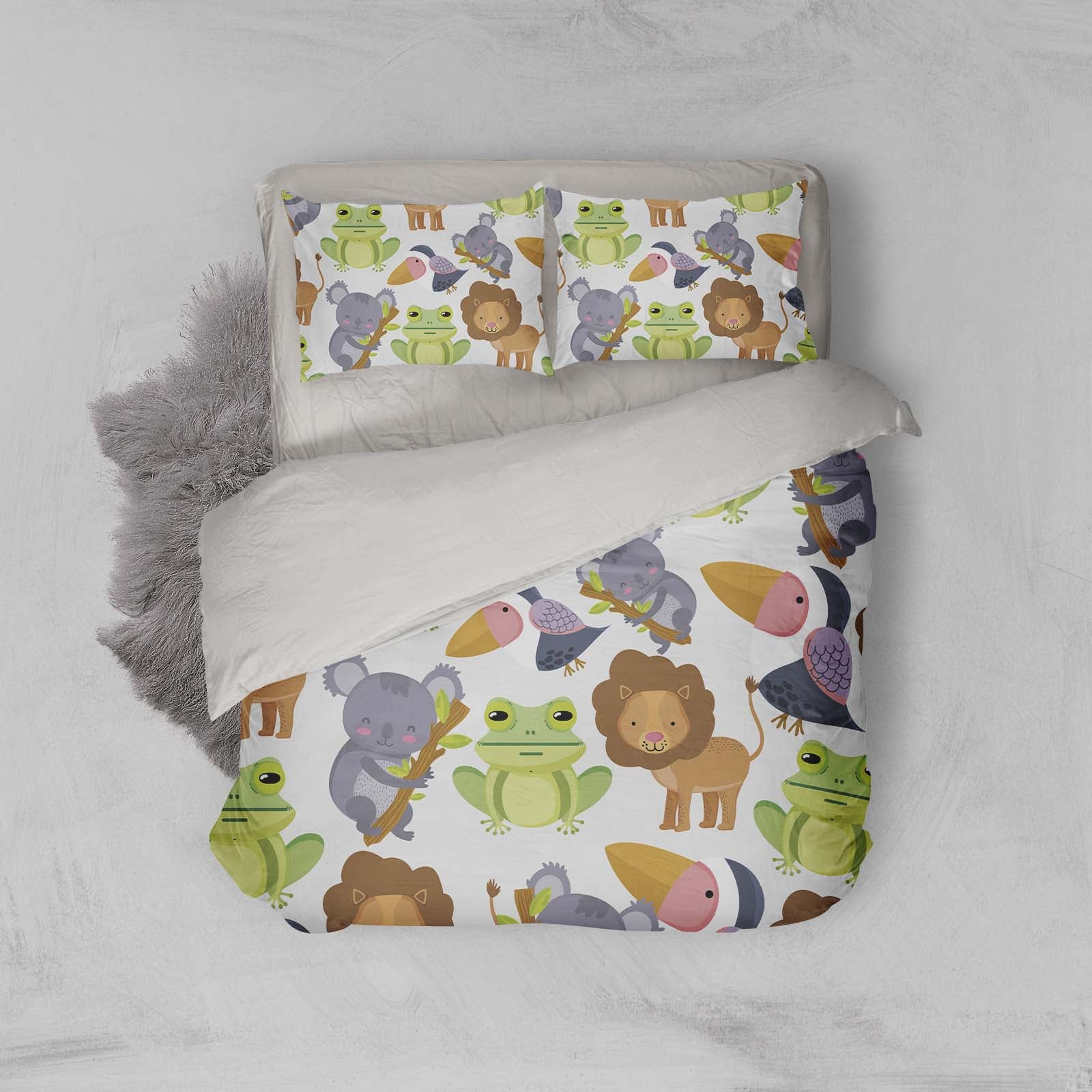 3D Cartoon Frog Lion Raccoon Animal Quilt Cover Set Bedding Set Duvet Cover Pillowcases Lxl