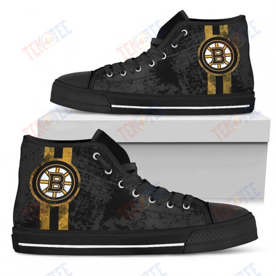 Mens Womens Boston Bruins High Top Shoes V1 Triple Stripe Bar Dynamictop Sports Shoes TMT839