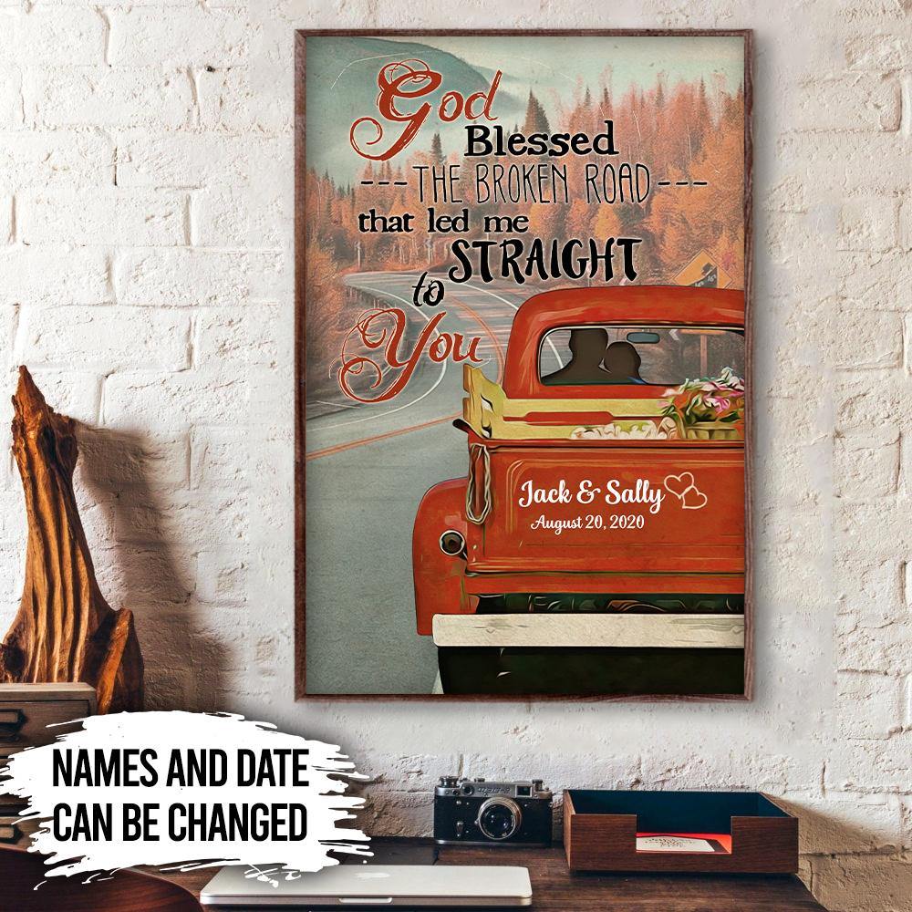 God Blessed Autumn Road Coupler Personalized Vertical Poster, Gift For Couple, Anniversary Gift