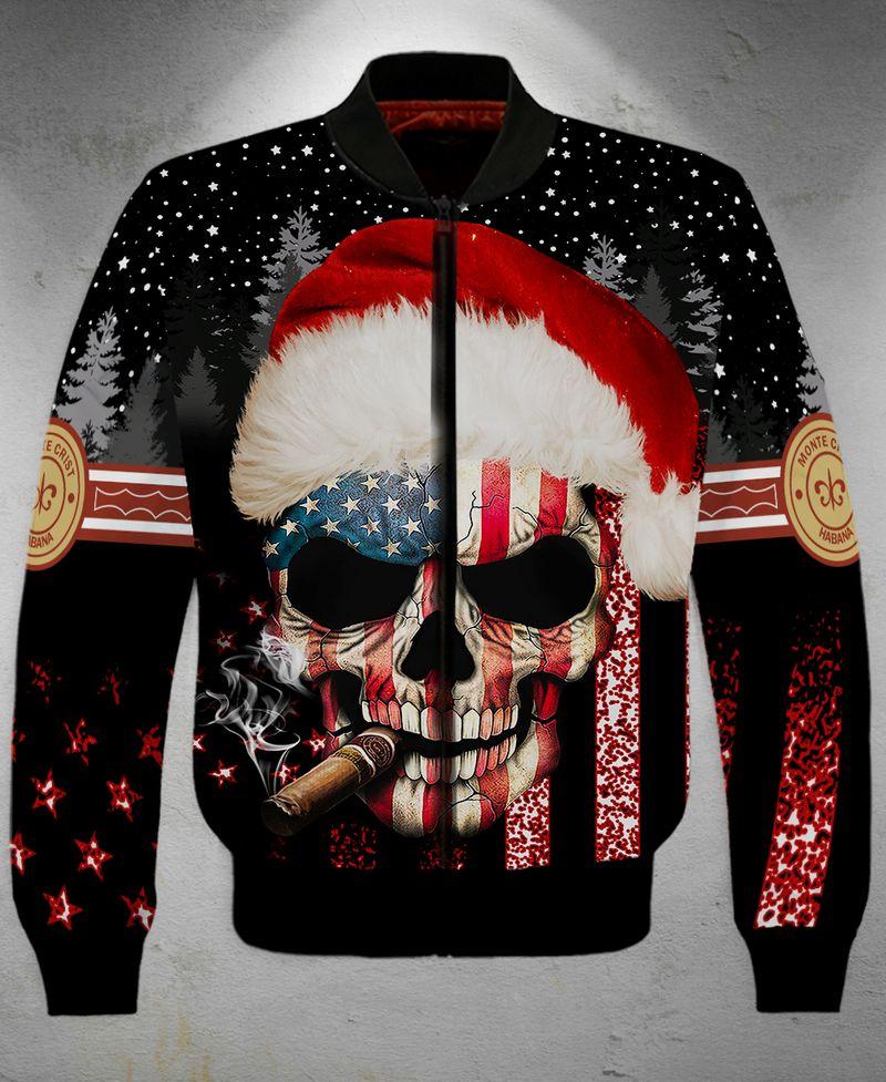 American Flag Smoking Skull For Christmas Holiday 3D Bomber