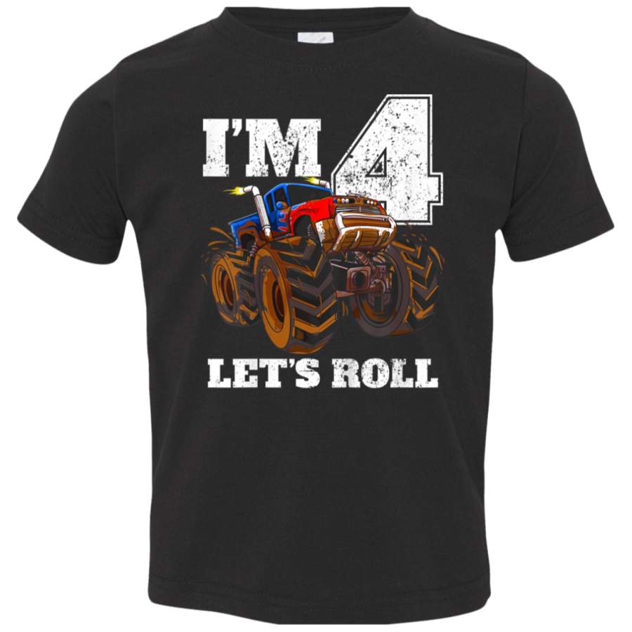 Kids Monster Truck 4th Birthday T Shirt Boy 4 Year Old Gift Tee 3321 Rabbit Skins Toddler Jersey T-Shirt