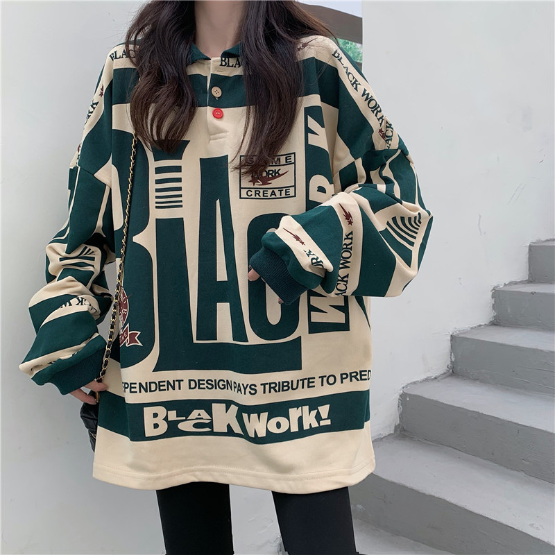 Women’s Sweatshirts Japanese Harajuku Ulzzang Vintage Loose Yk2 Letter Print Sweatshirt Female Korean Kawaii Clothing For Women alx