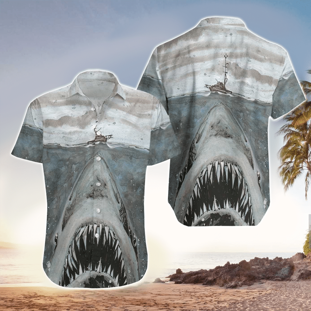 Waybackapparel Shark In Ocean Hawaiian Shirt Shark Lover 3D Hawaiian Shirt