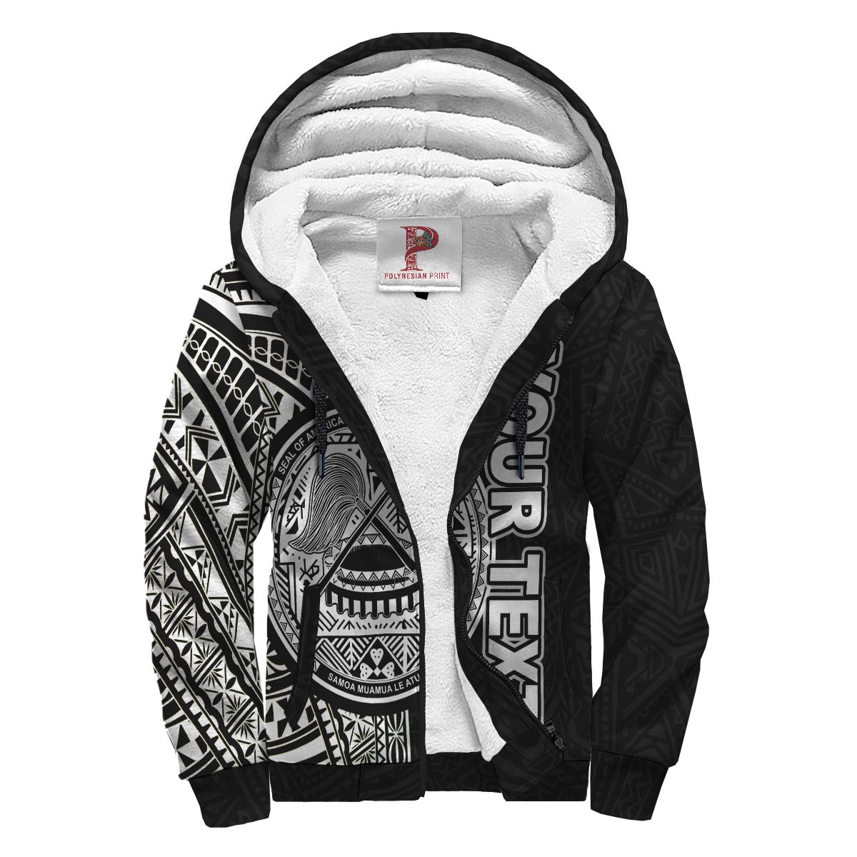 American Samoa Personalised Custom Polynesian Sherpa Hoodie – Line Black – BN1139