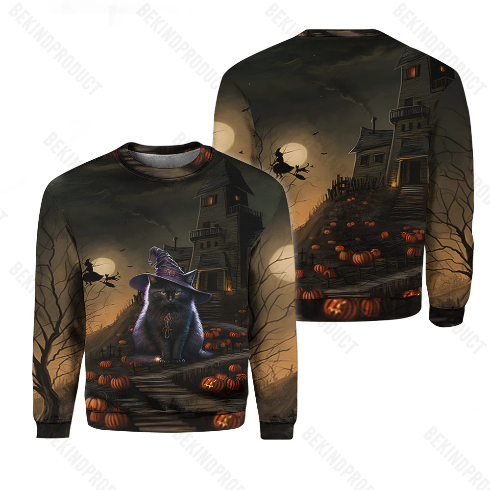 Cat Halloween Crewneck Sweatshirt All Over Print Sweatshirt For Women Sweatshirt For Men