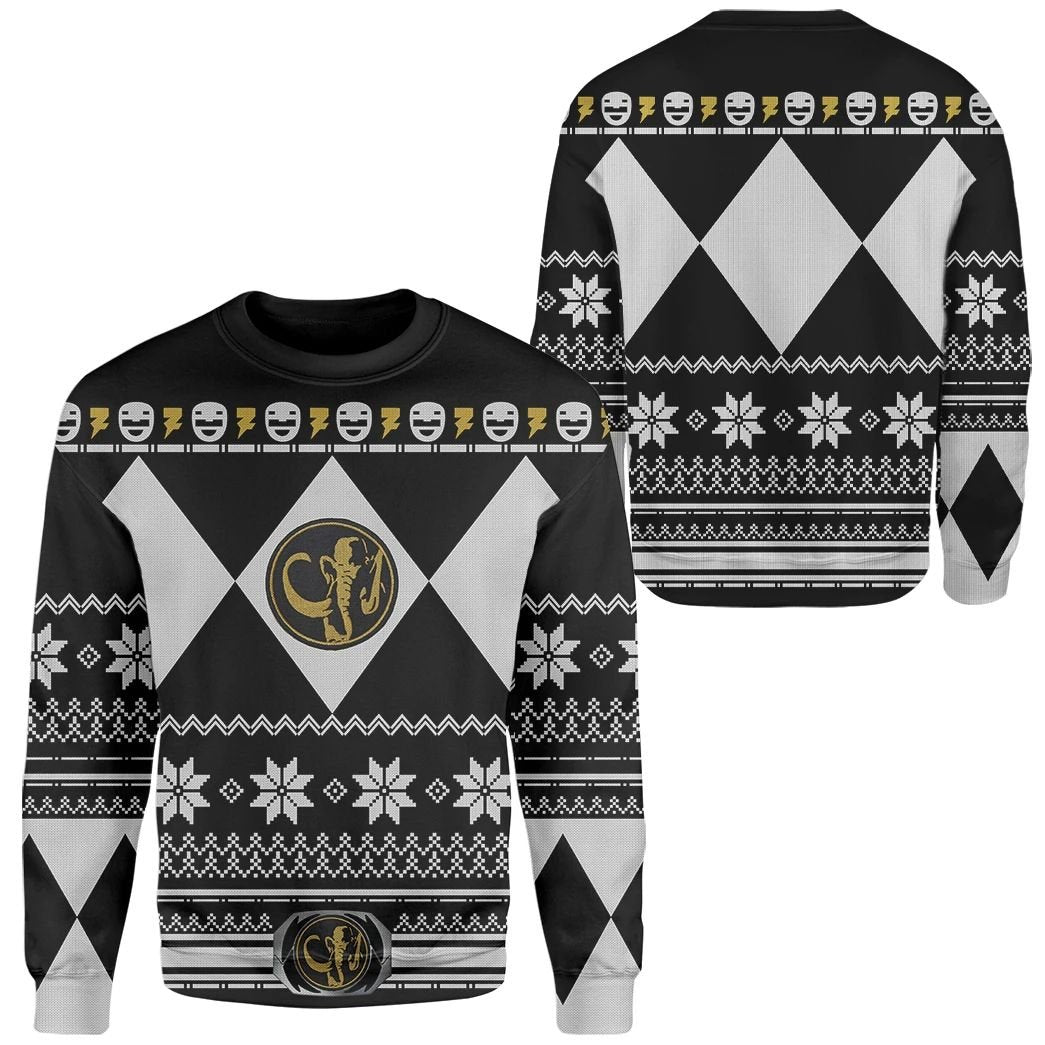 Unifinz Power Rangers Ugly Sweater Mighty Morphin Black Power Rangers Sweater 2022