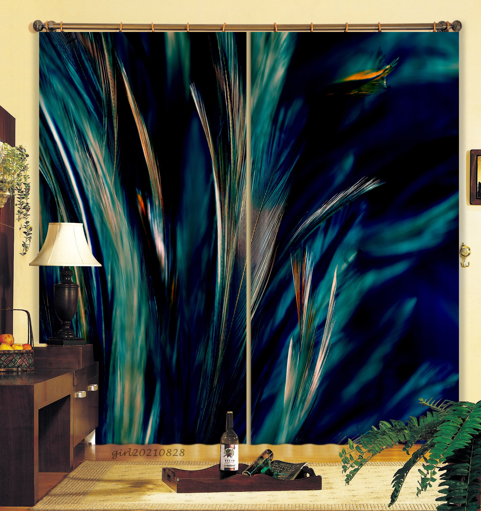 3D Animal Feather Texture Curtains And Drapes Lqh 4