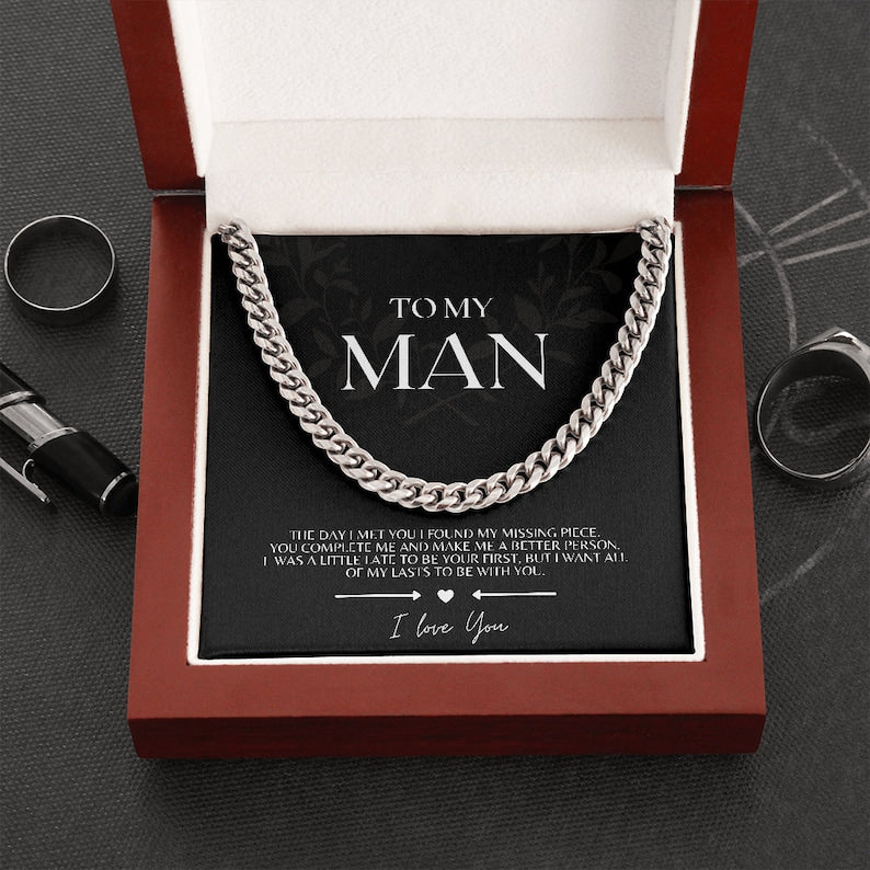 To My Man Valentines,Cuban Link Chain  Boyfriend Gift, Boyfriend Necklace, Valentine, Husband Valentine, Necklace Boyfriend, Silver Necklace Him,