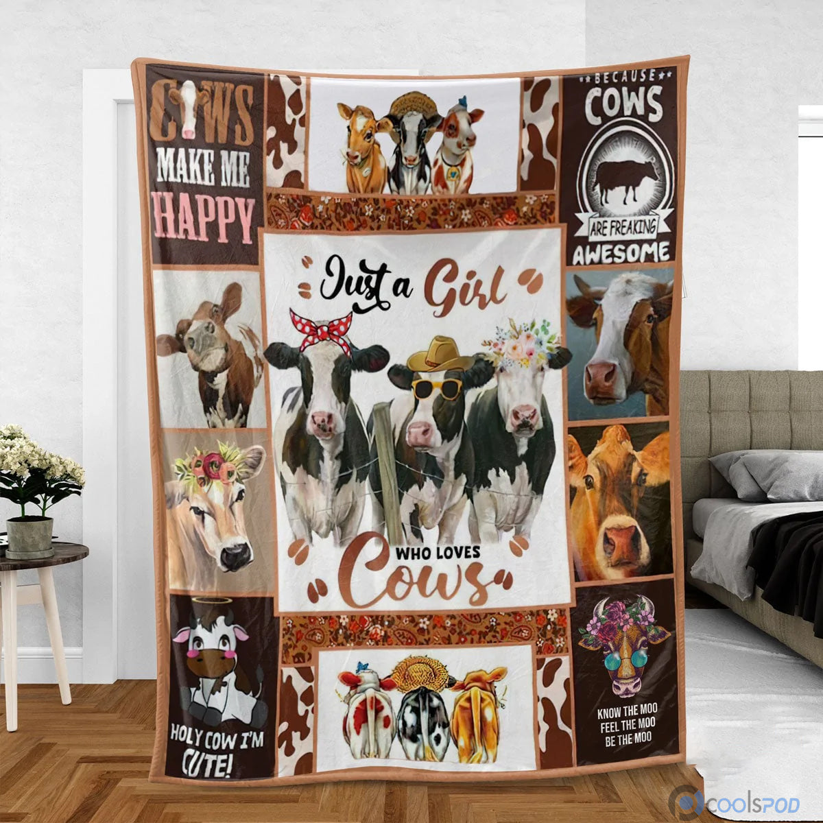 Cow Blanket, Just A Girl Who Loves Cows Throw Blanket, Cow Print Blanket, Gift For Farmer, Cow Lover Gift