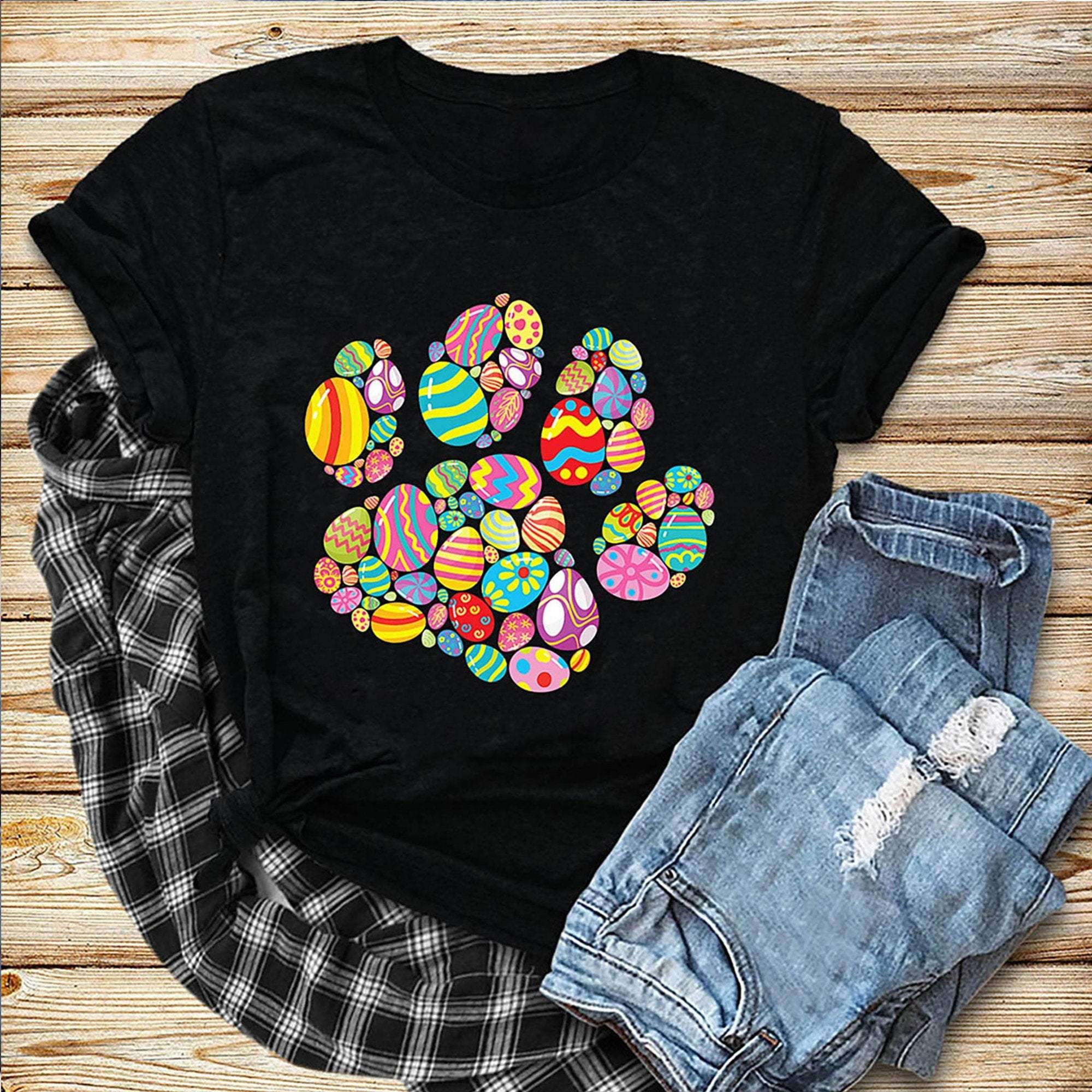 Dog Paw Print Easter T Shirt , Dog Lover, Easter Bunny Shirt, Easter Day Gift