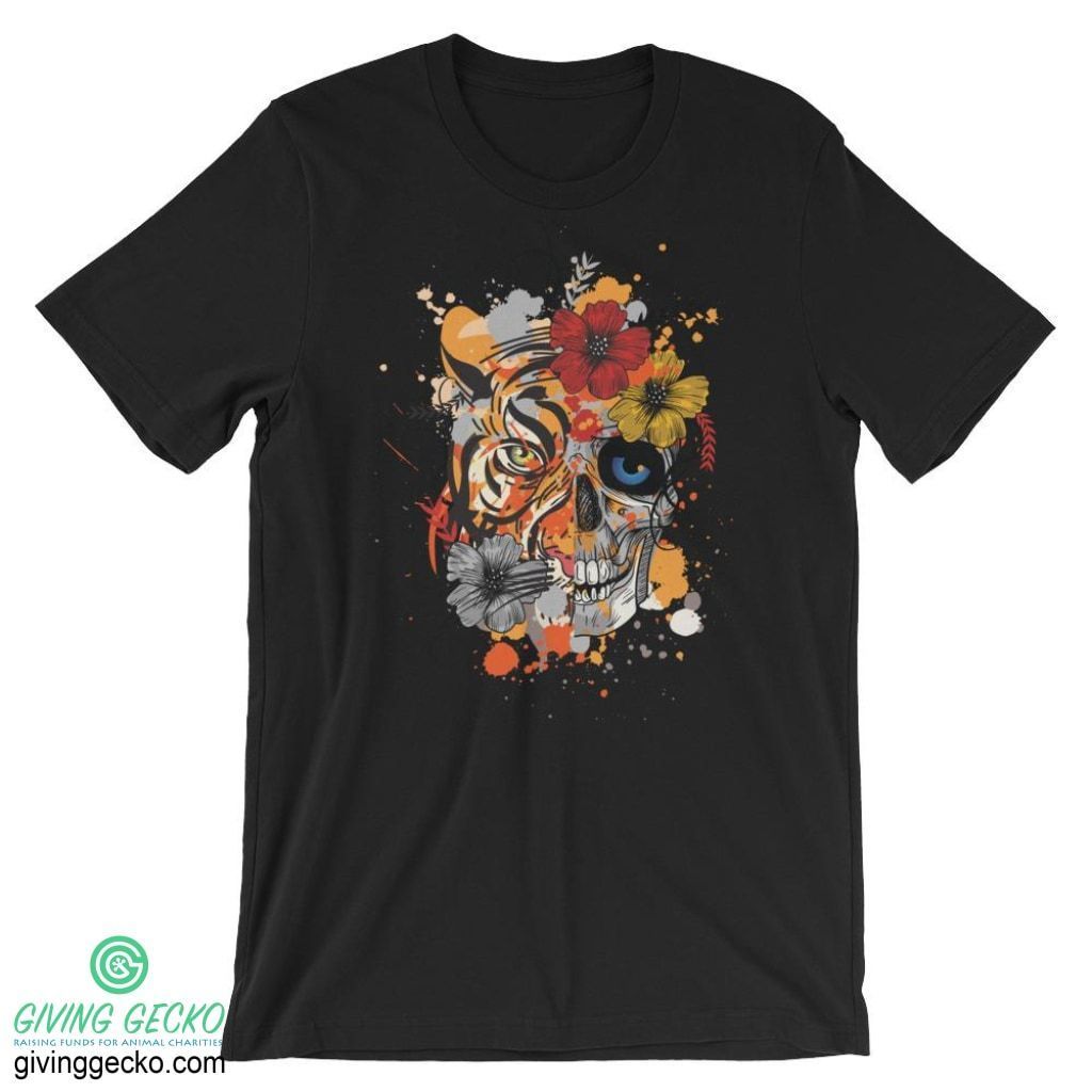 Cool Tiger And Skull Flowers Design Shirt