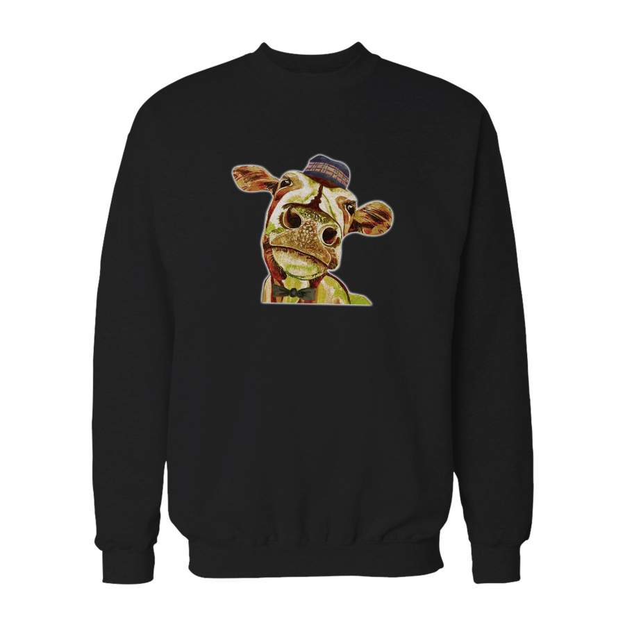 Vintage Cow Dictionary Art Farm Animal Gift For Farmer With Suit And Hat Funny Sweatshirt