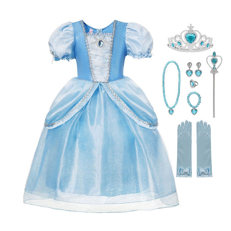 2021 New Cinderella Princess Girls Dress Kids Dresses Cosplay Christmas Dress Up Costume Blue Fancy Wedding Gown Party alx