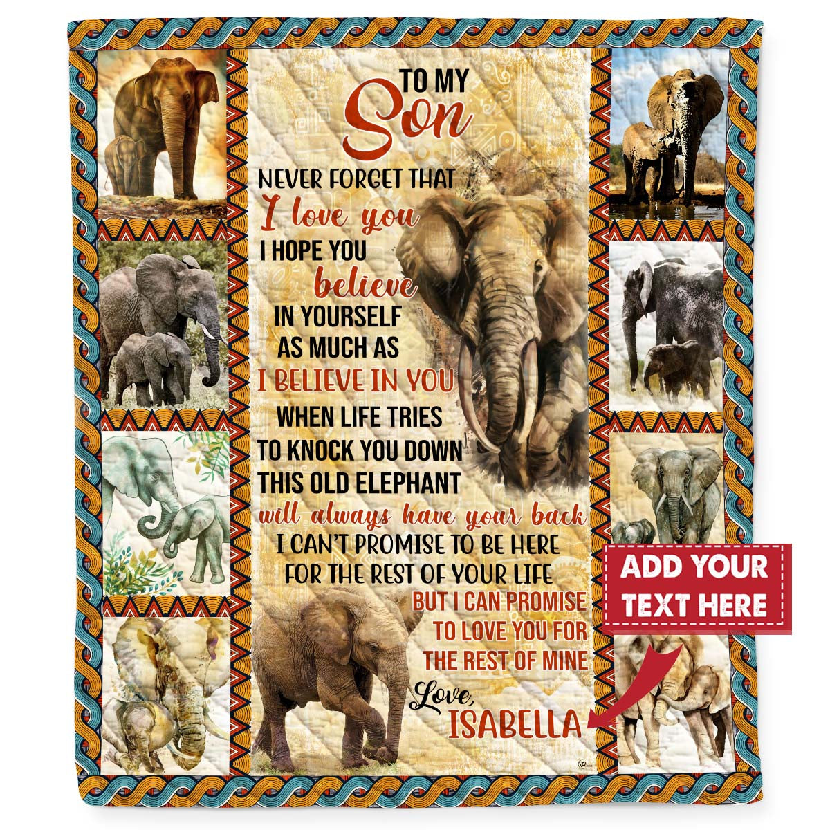 Personalized Custom Dad Mom Name To My Son This Old Elephant Quilt Blanket