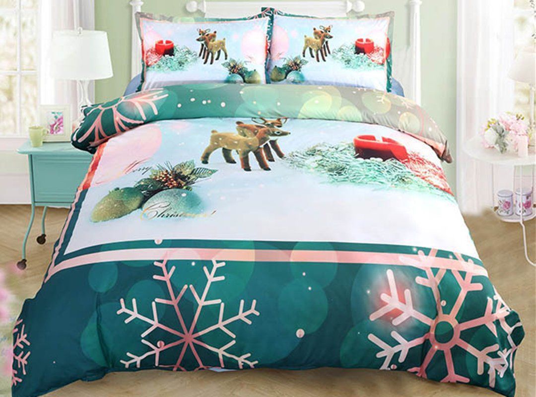 Christmas Cotton Bed Sheets Spread Comforter Duvet Cover Bedding Sets