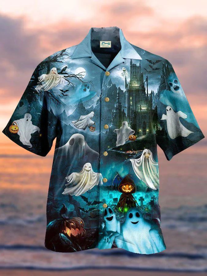 Halloween Say Boo And Scary Printed Short Sleeve Hawaii Funny Shirt Ha93036