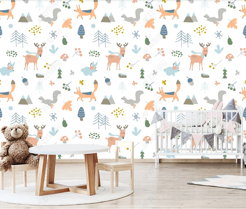 3D Hand Drawn Forest Animal Elk Wall Mural Wallpaper Lqh 125