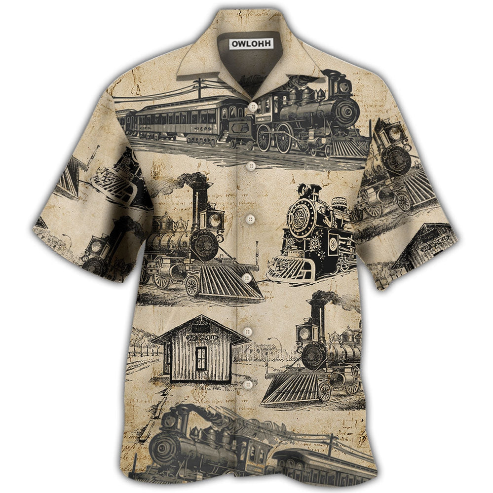 Train Vintage Art Sketch – Hawaiian Shirt  – Owl Ohh