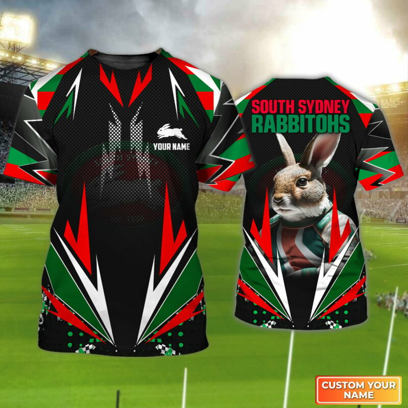 South Sydney Rabbitohs T-Shirt Personalized Name 3D Tshirt Rabbit Symbol Tee Gift For Nrl Fan Tad 08 Mid