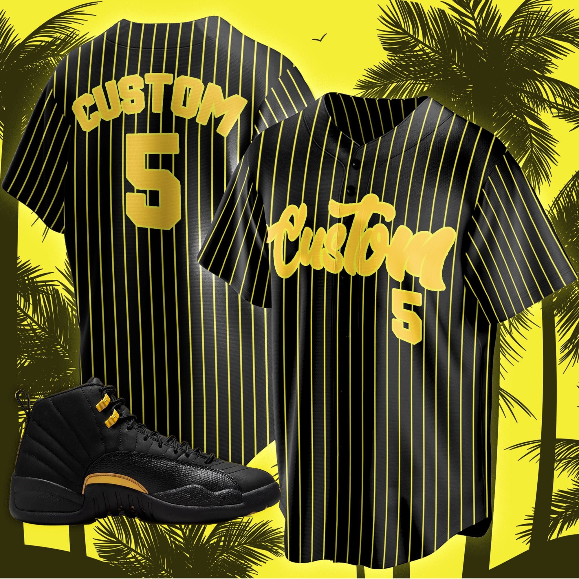 Baseball Jersey Custom Text match Jordan 12 Black Taxi, Custom Team Name Number Shirt, Personalized sneaker shirt