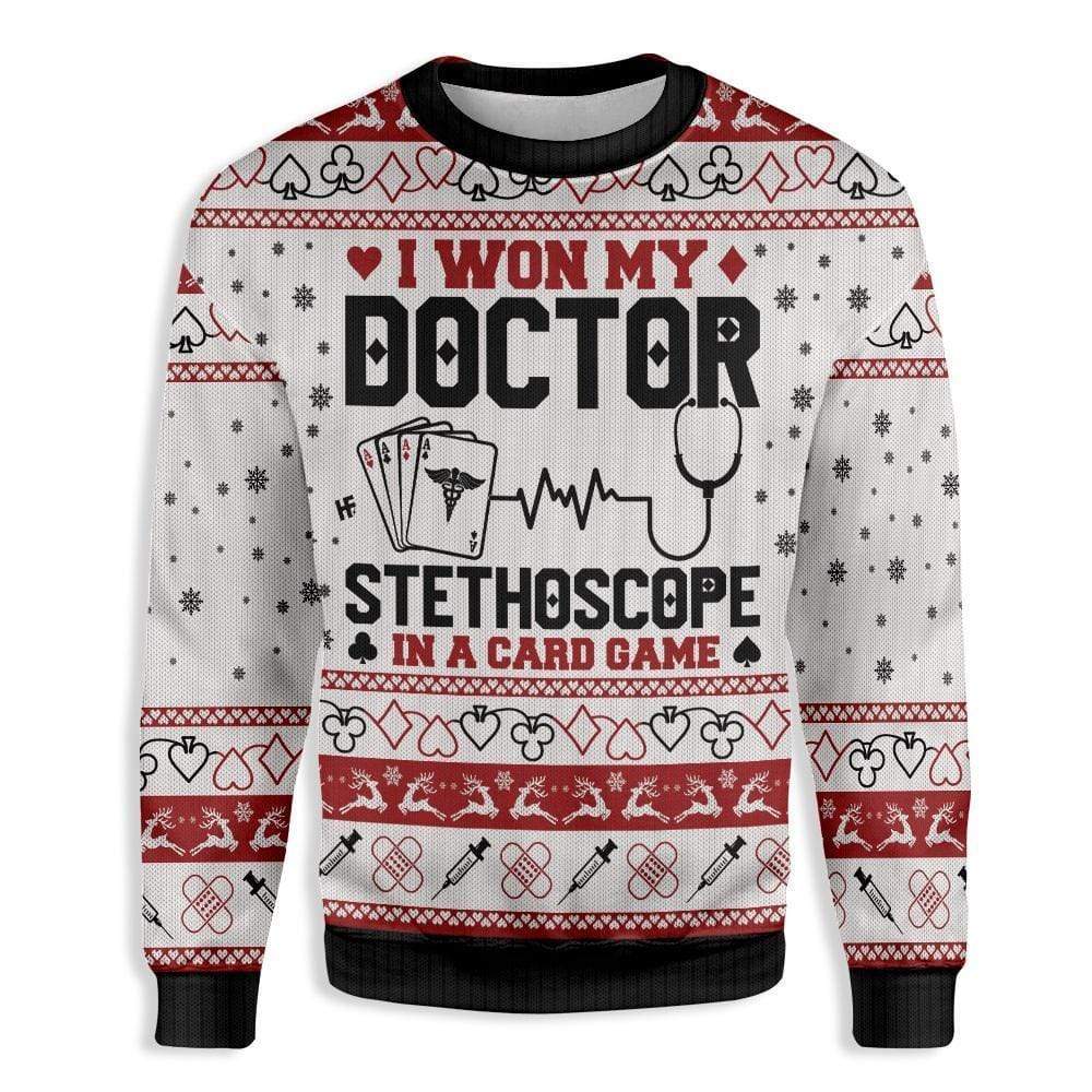 Unifinz Nurse Christmas Sweater I Won My Doctor Stethoscope In A Card Game Ugly Sweater 2022