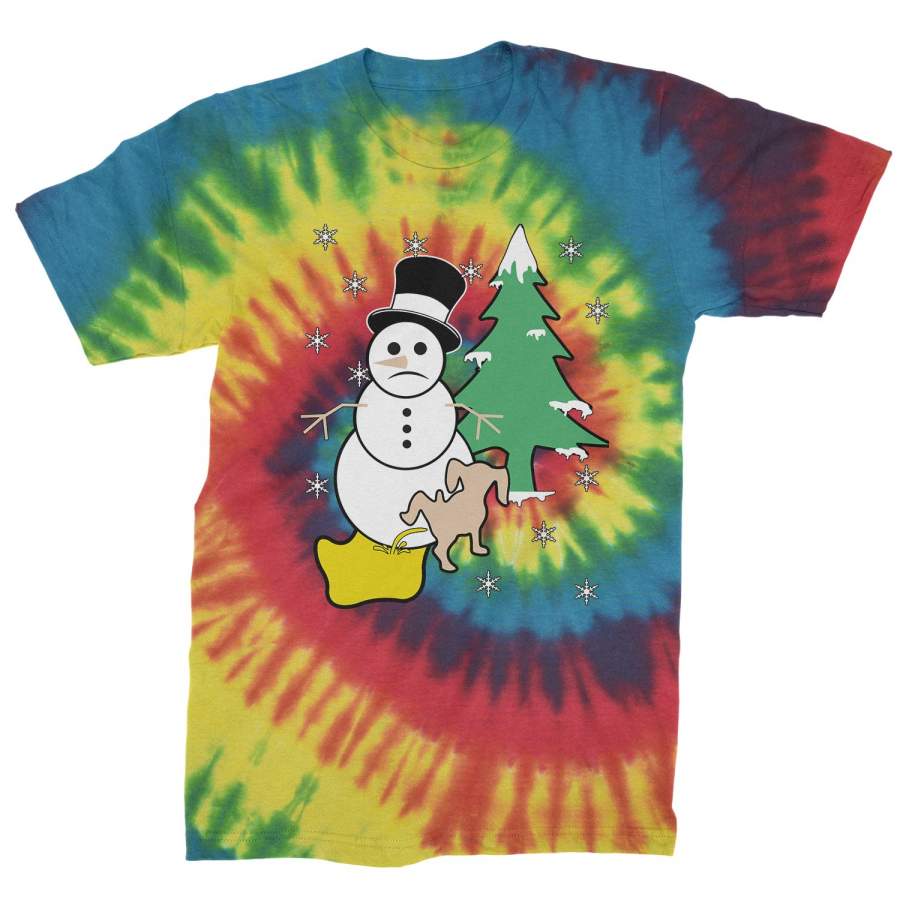 Snowman With Dog Peeing Ugly Christmas Mens Tie-Dye T-shirt