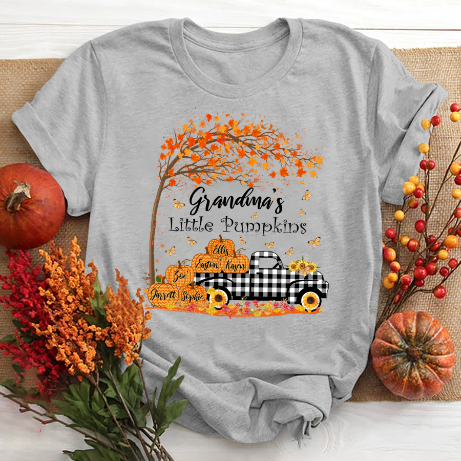 Grandma’S Little Pumpkins Shirt, Personalized Custom Kids Name File For Decal Vinyl Shirt, Custom Name Fall Shirt