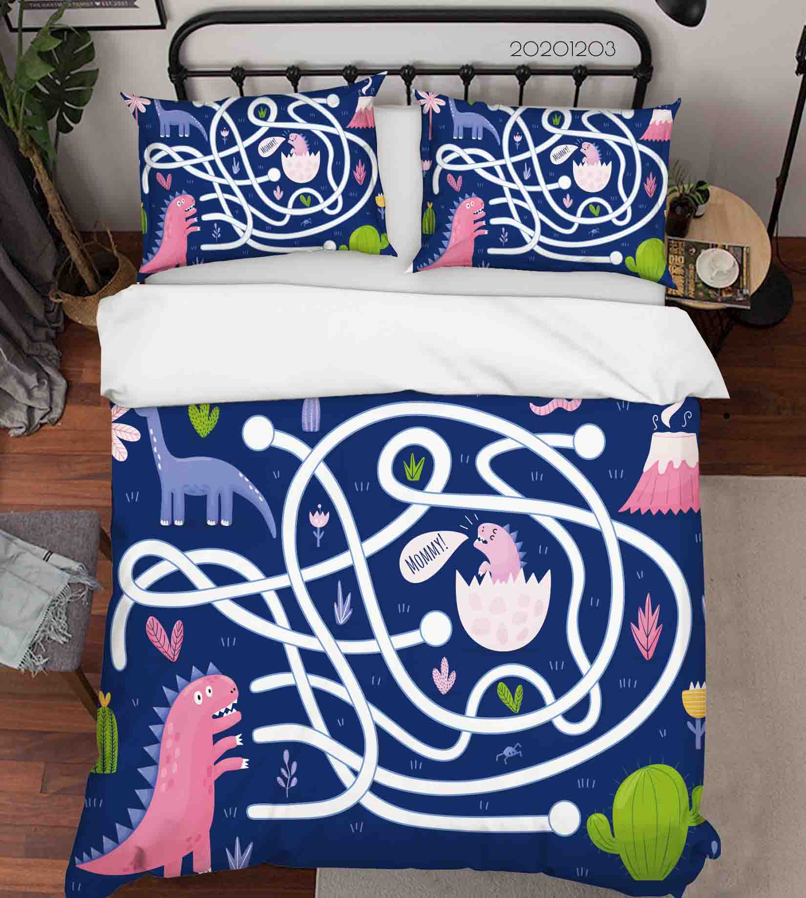 3D Abstract Cartoon Colorful Dinosaur Animal Plant Quilt Cover Set Bedding Set Duvet Cover Pillowcases Lxl