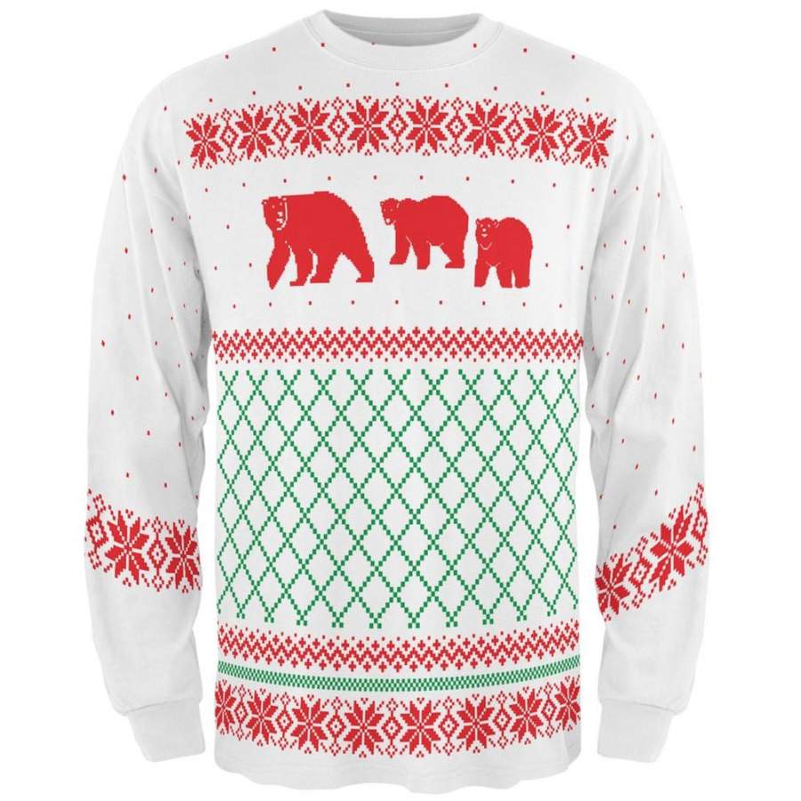 Polar Bears Ugly Christmas Sweater All Over Adult Long Sleeve T-Shirt