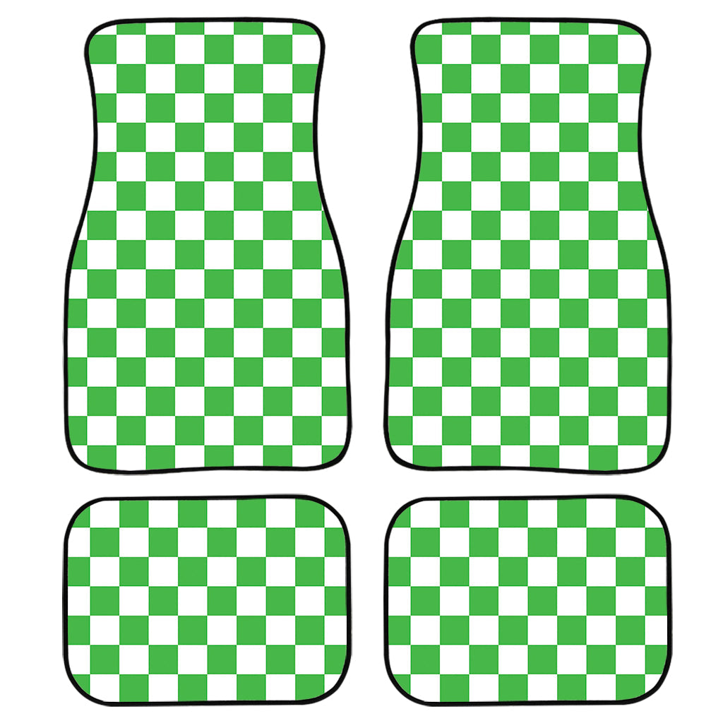 White And Green Checkered Print Front And Back Car Floor Mats, Front Car Mat