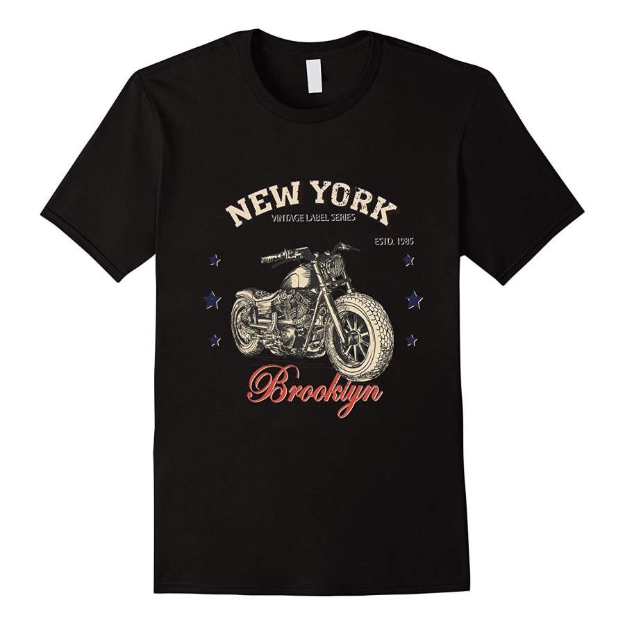 Men’S Summer Fashion T-Shirt New York City Brooklyn Vintage Motorcycle Short Sleeve T-Shirt