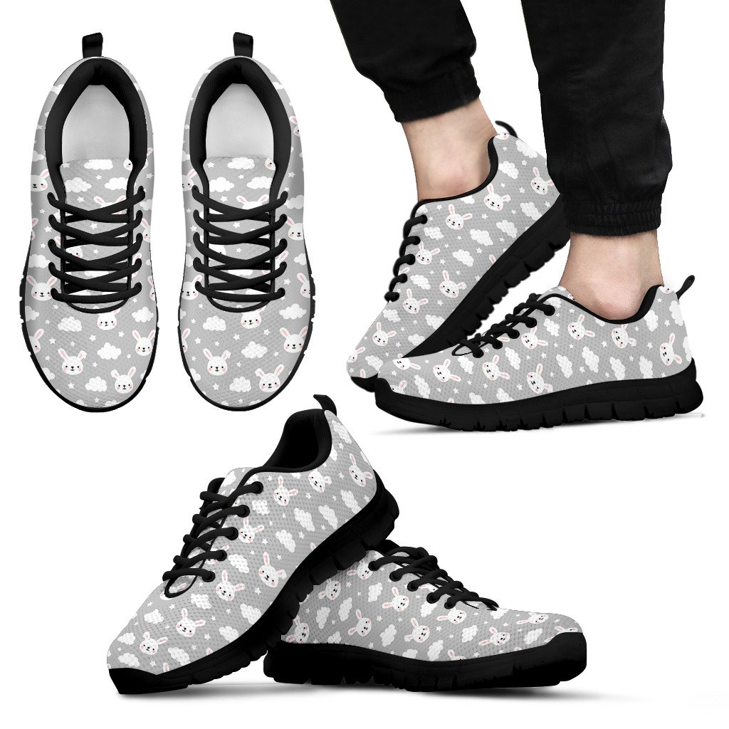 Cloud Bunny Rabbit Pattern Print Black Sneaker Shoes For Men Women