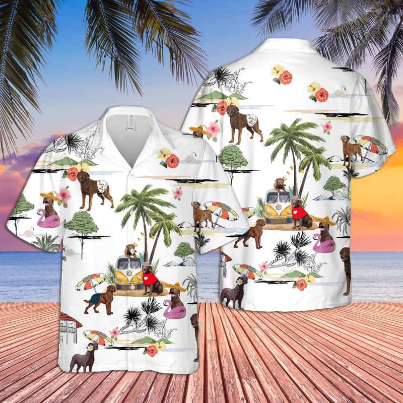 Unisex Chesapeake Bay Retriever Beach Hawaii Print Aloha Short Sleeve Casual Shirt Ha15717