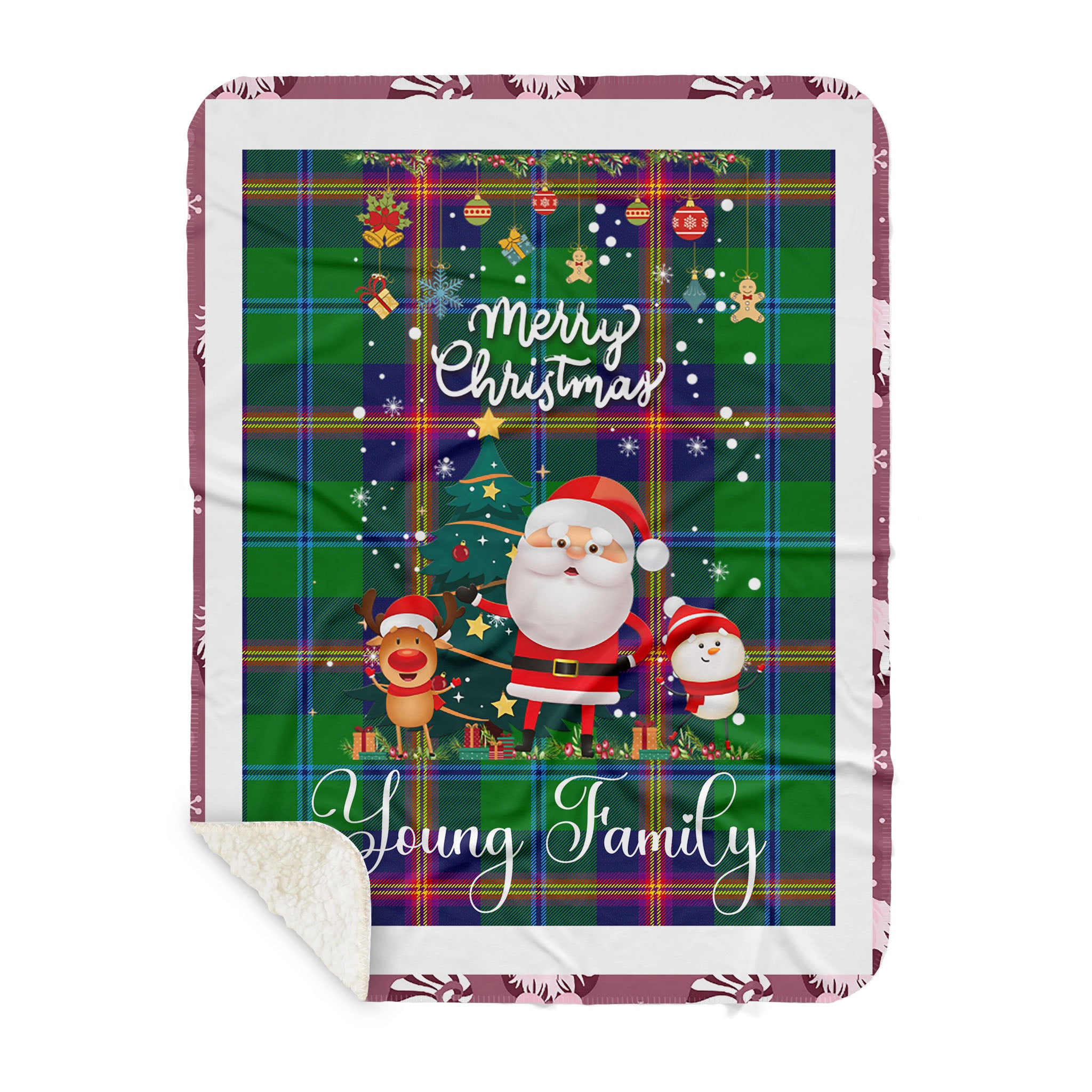 Sherpa Blanket – Personalized Gift Tartan Plaid Blanket Clan Young With Funny Santa Snowman Reindeer Merry Christmas Blanket