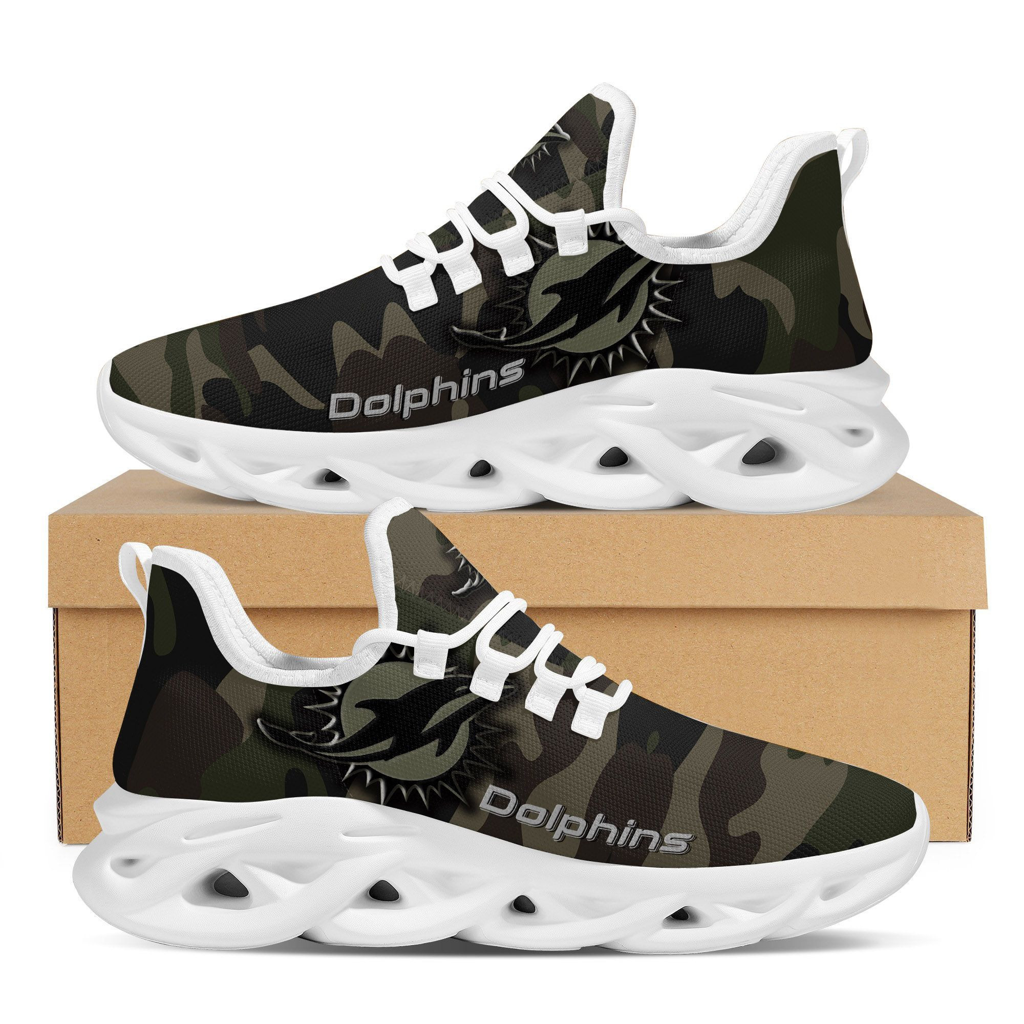 Miami Dolphins Camo Camouflage Design Trending Max Soul Clunky Sneaker Shoes For Mens Womensamerican Football Team Fans