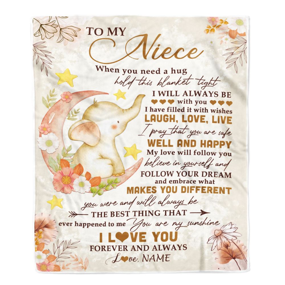 Personalized To My Niece Blanket From Aunt Auntie Uncle Flower Elephant Moon Niece Birthday Graduation Christmas Customized Fleece Throw Blanket