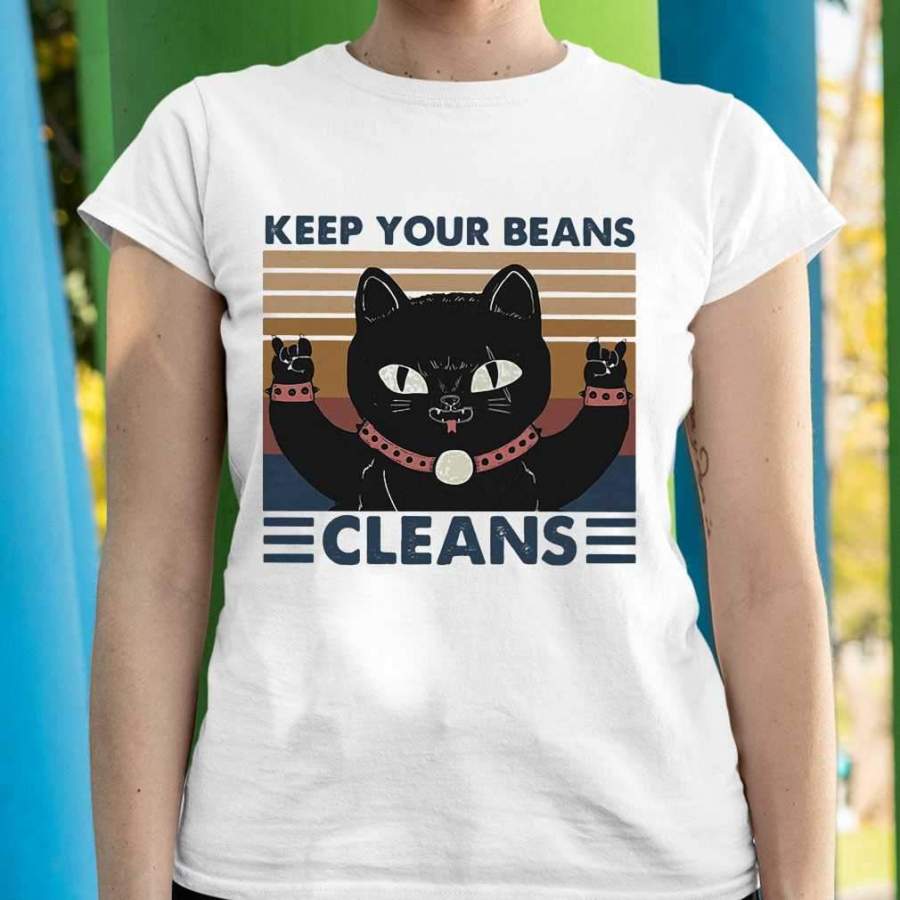 Cat Keep Your Beans Cleans Vintage Retro T-shirt