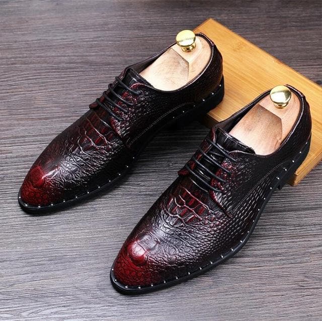 Men’S Crocodile Dress Leather Shoes Lace-Up Wedding Party Shoes Mens Business Office Oxfords Flats Men Fashion