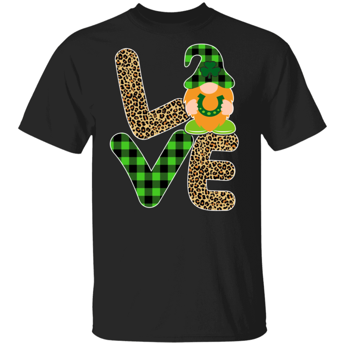 St Patrick’S Day Gnomes Shirt Love Cute St Patrick’S Day Gnomes Green Plaid Leopard Gifts T-Shirt