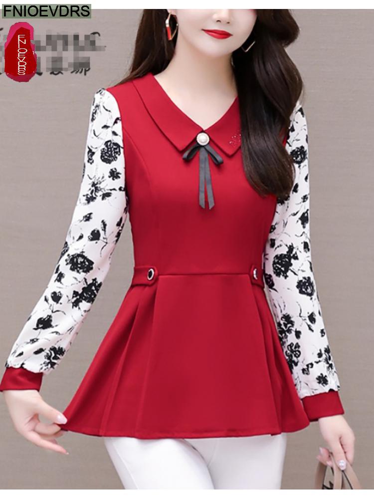 2022 Autumn Spring Basic Shirt Tunic Top Women Long Sleeve Elegant Office Lady Peter Pan Collar Belly Pink Peplum Top Blouses alx