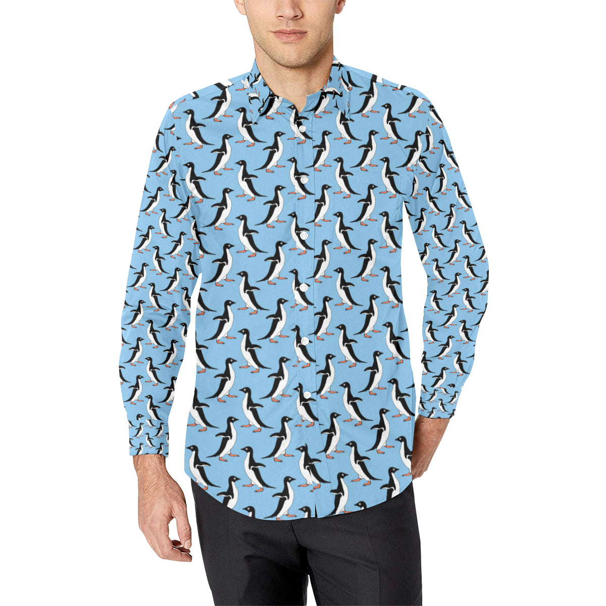 Penguin Dance Pattern Long Sleeve Dress Shirt